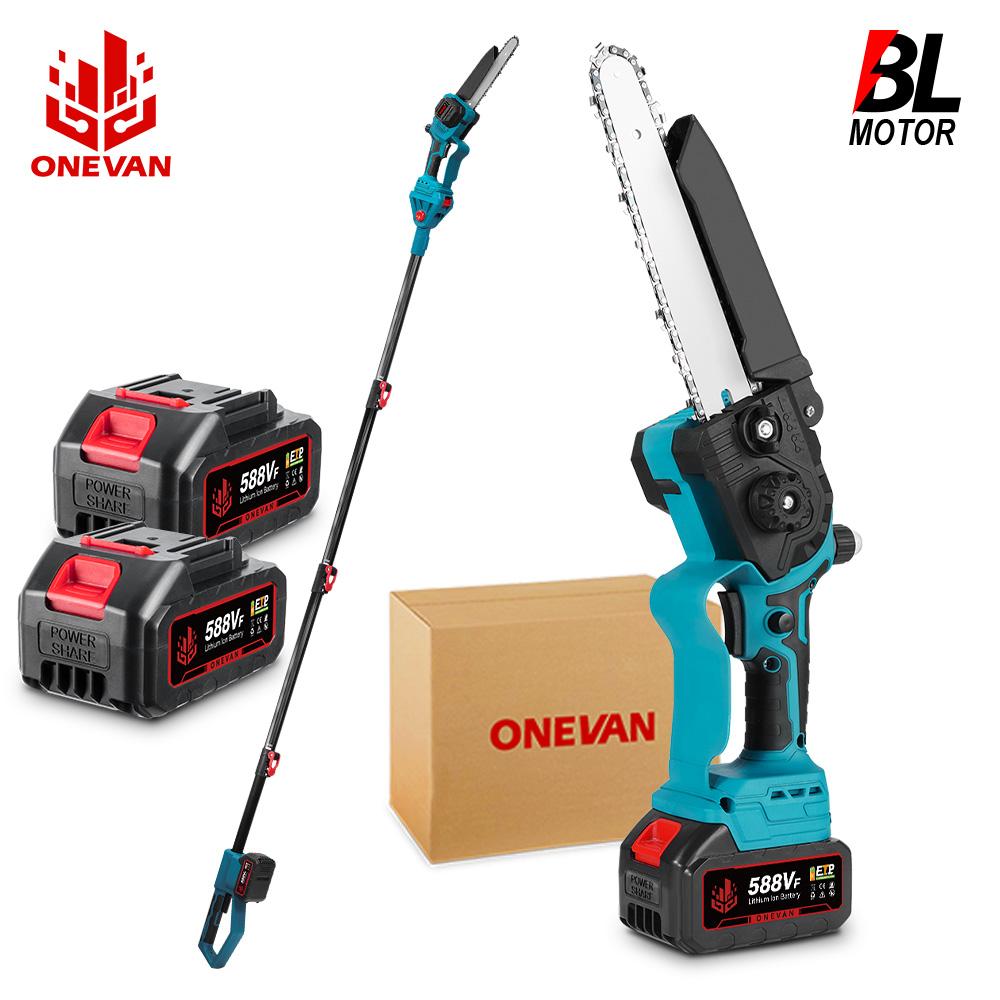 ONEVAN Brushless 4500W Telescoping Pole Electric Chainsaw 8inch 2in1 High Branch Saw Garden Power Tool For 21V 18V Battery