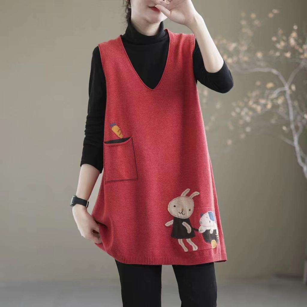 DIMANAF 2024 Pulovere Mărimi Mari Primăvară Femei Model Vestă Fără Mâneci Pulovere Matlasate Tricotaje Stil Casual Pulover Larg