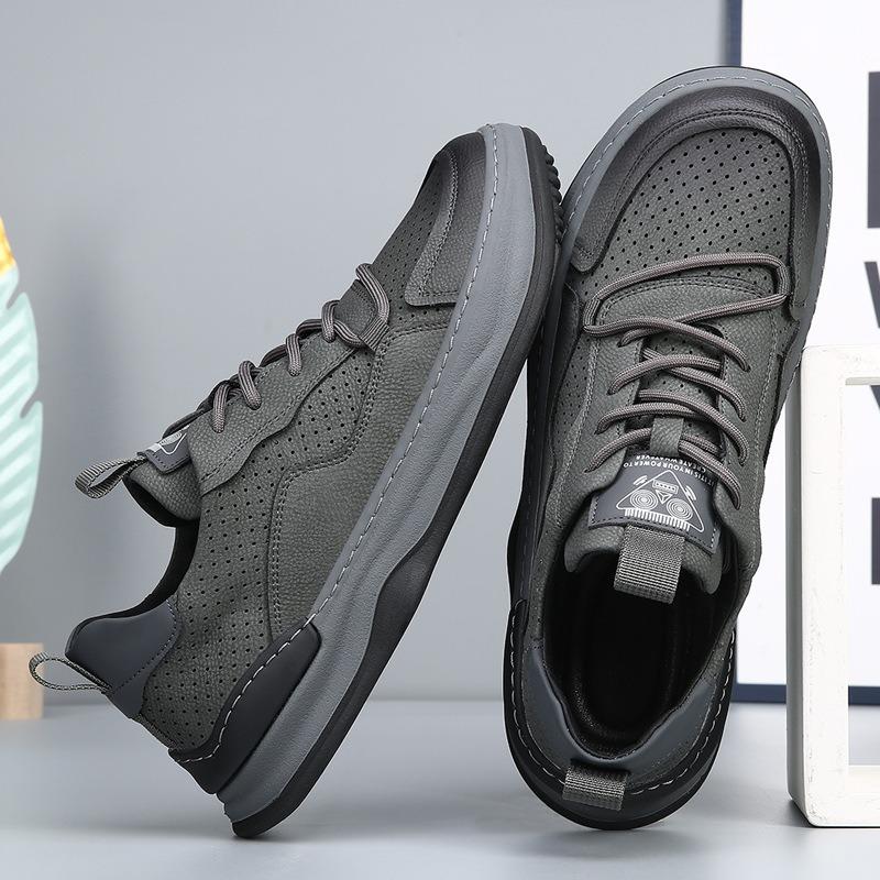 Summer Hollow Men's Punching Men's Shoes Wide Head Casual Leather Shoes Men's Thick-soled Versatile Leather Breathable Board Shoes Trendy Brand