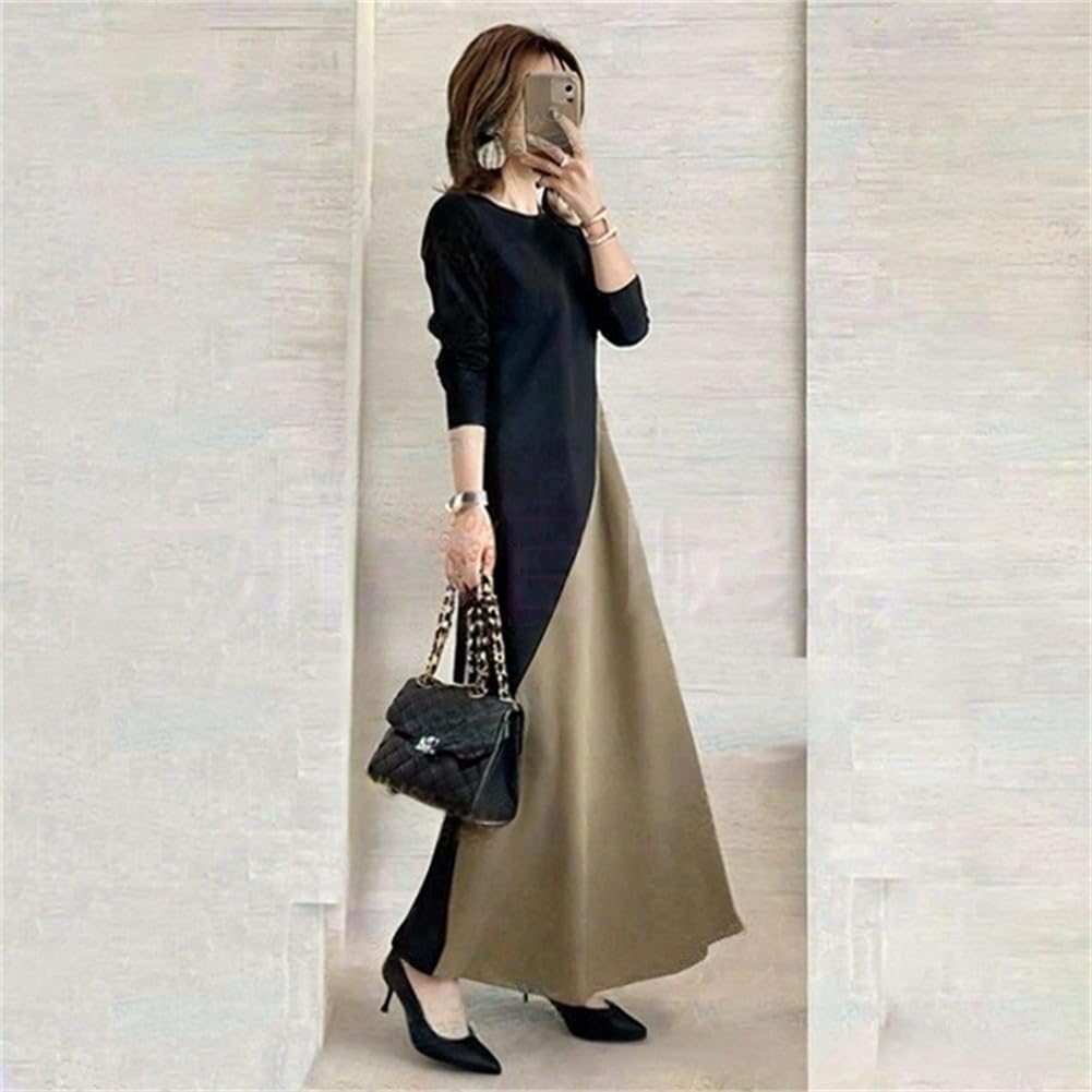 WURHUDC Long Round Long Casual Shirt Korean Long Party Everyday Wear Dress, Neck, Sleeves, Tunic, Women's, Style, Flared, A-Line, Figure-Flattening,