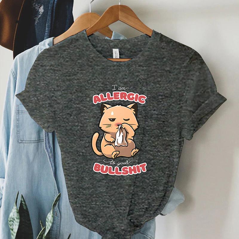 Woman Tshirts Graphic T Shirt Womens ALLERGIC BULLSHIT Printed Tshirt Fashion Youthful Female Clothing  Womens Clothing Sales