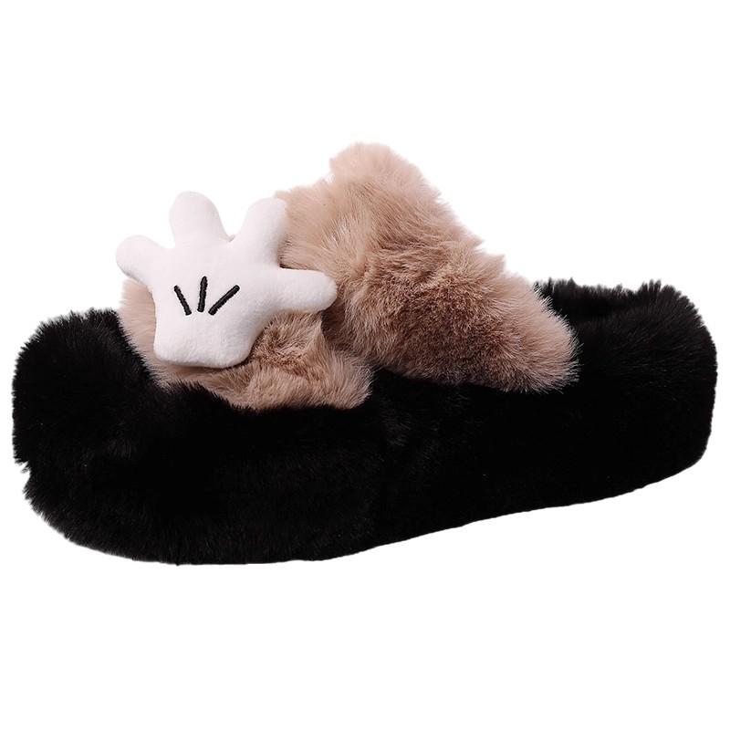 Mode Cartoon Niedliche Kätzchen Dicksohlige Flauschige Hausschuhe Weniger Herbst und Winter Dicksohlige Vielseitige Schleife Baumwolle Ein-Wort Mop