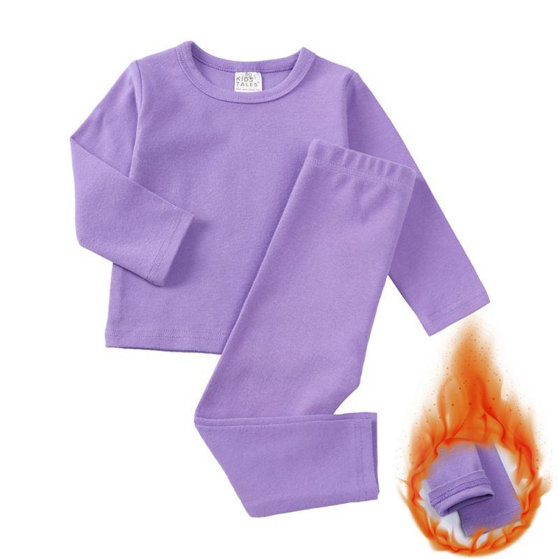Ensemble de Sous-Vêtements Chauds Longs de Couleur Unie pour Enfants de 1 à 9 Ans Haut à Manches Longues et Pantalon Ensemble de Pyjama