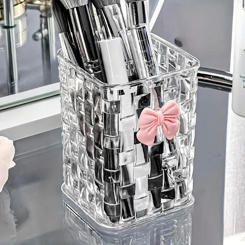 Acrylic Storage Basket Clear Desk Organizer Pen Holder For Accessories Stationery Office Desktop Cosmetic Brushes