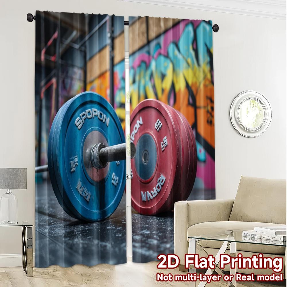 2pcs, 2D FLAT PRINTING Curtains (Without Rod) Barbell Loaded Print Chic Curtains Fabric Curtains Gifts Perfect for Translucent,