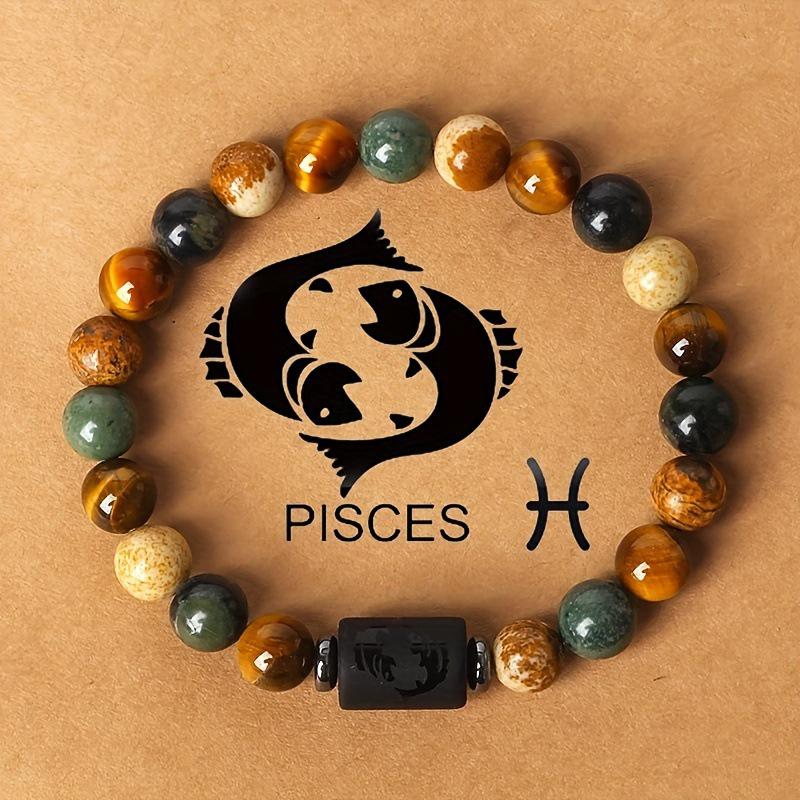 Bracelet Œil de Tigre & Pierre Image Douze Constellations