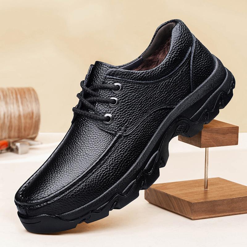 Big Size 36 - 51 Men's Leather Shoes Breathable Mesh/Winter Warm Lining Anti - Collision Toe Non - Slip Casual Business Footwear