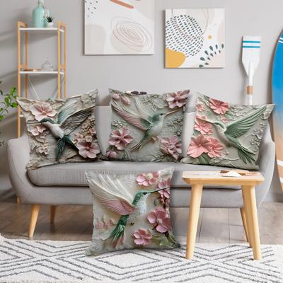 New 3D Imitation Carving Three-dimensional Flower and Bird Print Pillow Case, Fashionable and Simple Living Room Sofa Home Pillow