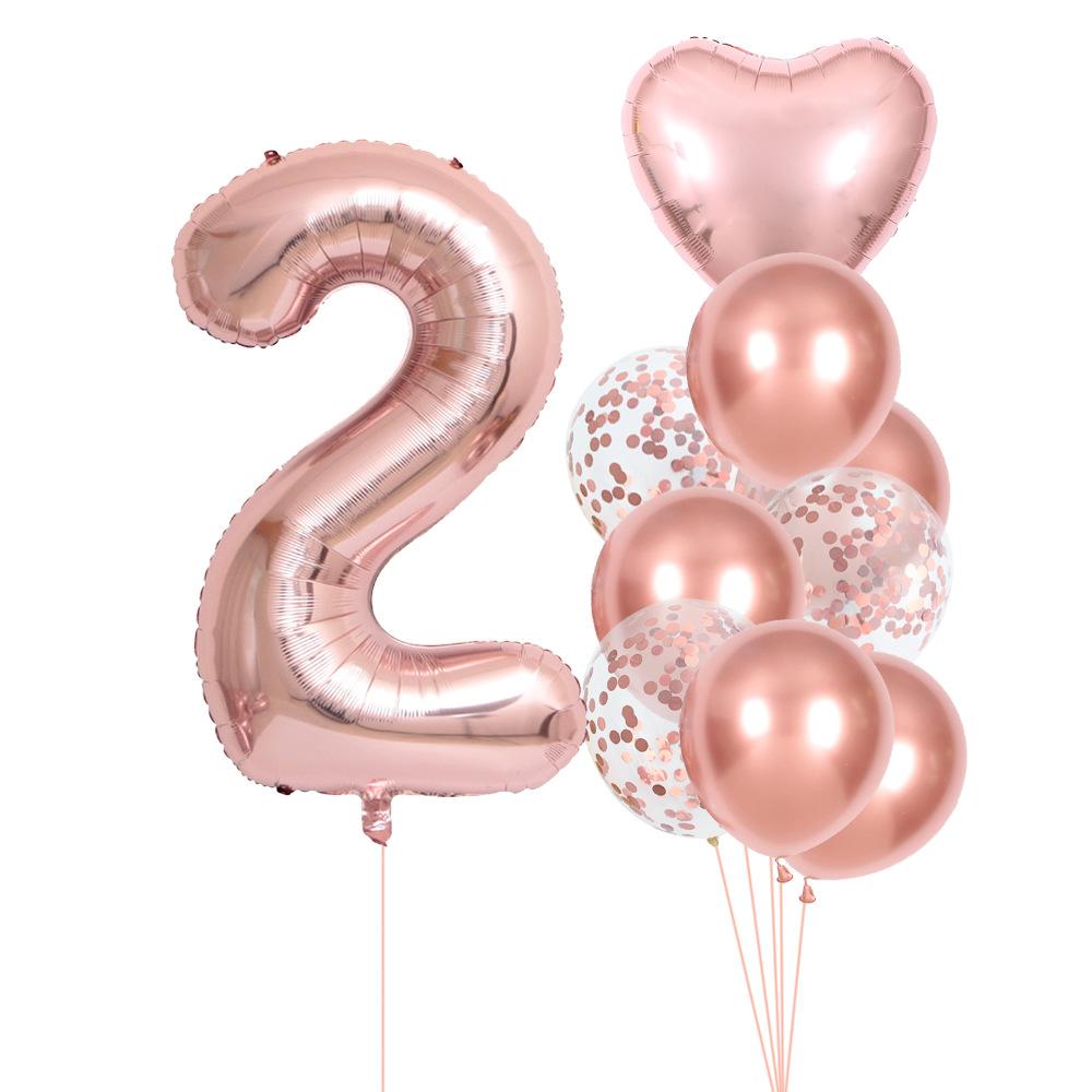 

10 Pcs/set 32 inch Rose Gold Number Balloons Birthday Party Wedding Celebration Ceremony Wedding Room Decoration Supplies Number&32inch