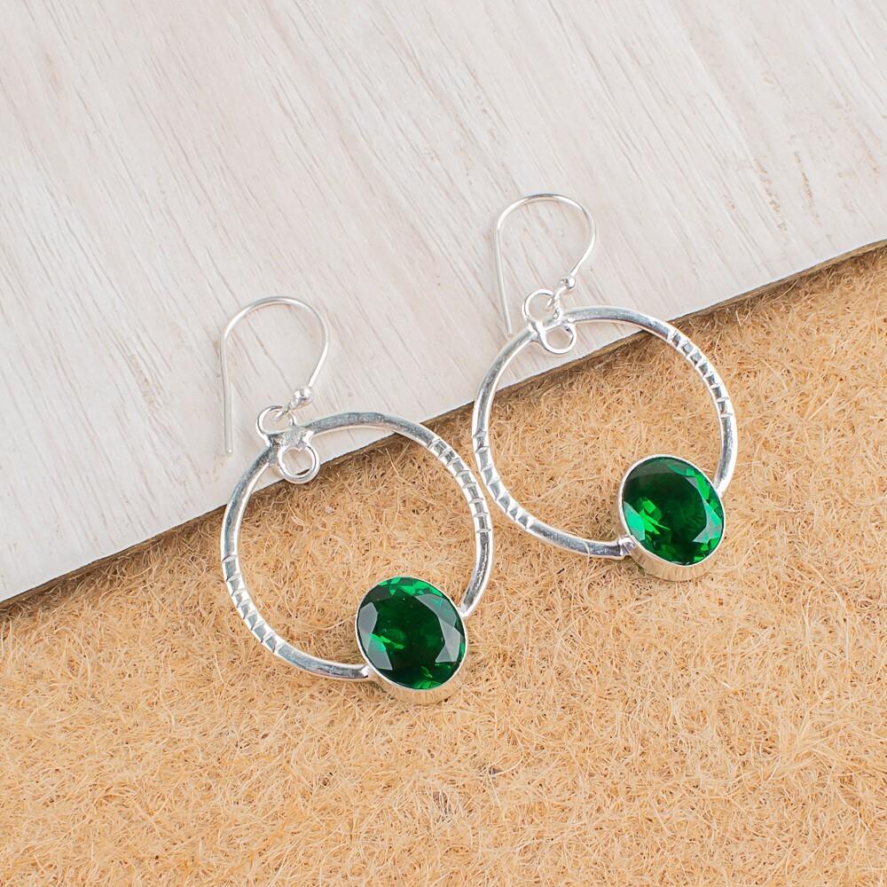 Chrome Diopside Gemstone 925 Sterling Silver Jewelry Drop/Dangle Earrings 1.37" EE-67-2