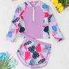 2026 New Kids' Two-Piece Long Sleeve Zipper Swimsuit for Girls, Small & Medium Surfing Swimwear