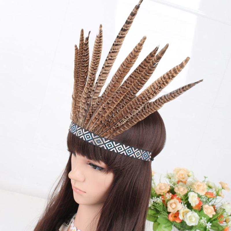 Ethnic Style Headband with Rhinestone&Feather Decors Unique Hair Hoop Women Bride Wedding Party Taking Photo Headband