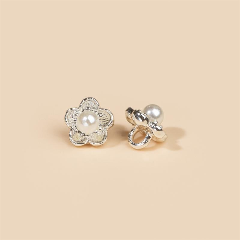 Alloy Pearls Button With Peach Flower Clasps For Craft Sewing Accessories