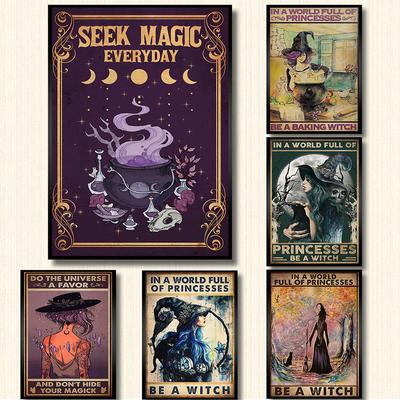 Retro Halloween Posters In A World Full Of Princess Be A Witch Canvas Painting Vintage Wall Pictures Living Room Home Decor No Frame