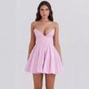 European and American French Retro Sweet Waist Pleated Slim Tube Top Mini Dress Pink Backless Short Skirt