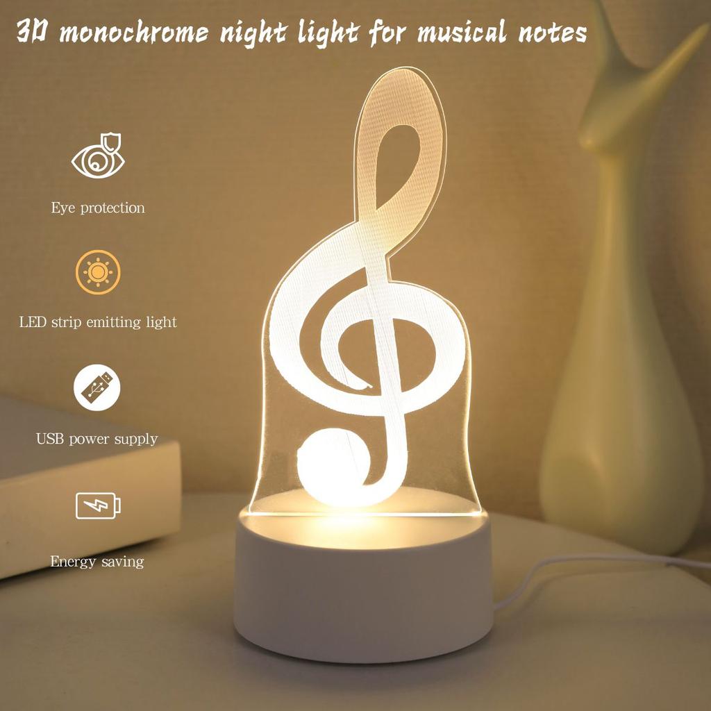Nocne lampki USB 3D w kształcie nut, lampki z kolekcji dla muzyków, lampki dekoracyjne na imprezę w sypialni i święta, lampki na prezent dla przyjaciela.