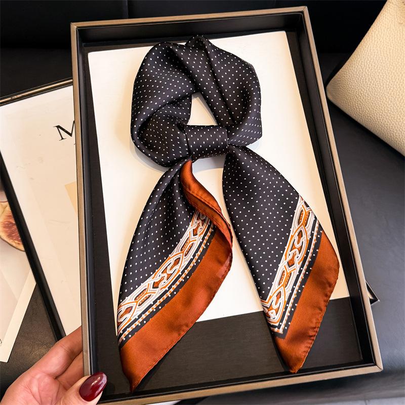 Retro Design Square Silk Scarf for Women Print 70x70cm Hijab Small Shawl Neck Tie Hand Wrist Kerchief Female Headband Foulard