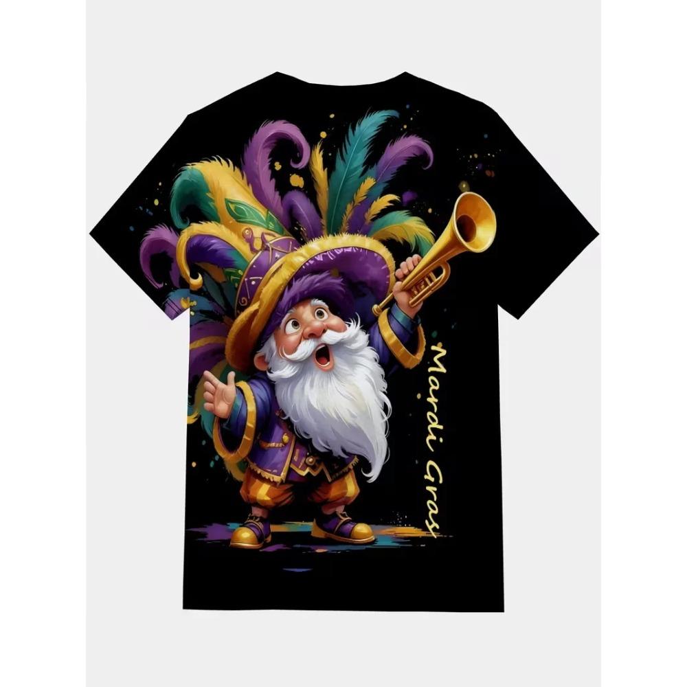 Men S Casual Summer T-Shirt With Mardi Gras Mask Print Short Sleeve Round Neck Oversized Tshirt Clothes Mardi Gras Party Tshirts XXS