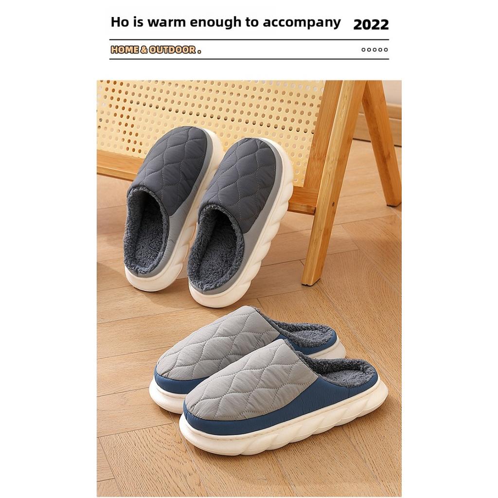 Daunenstoff Baumwollpantoffeln Wasserdicht Herren Zuhause Übergröße Indoor Anti-Rutsch Plüsch Warm Herbst und Winter Baumwollpantoffeln für Damen