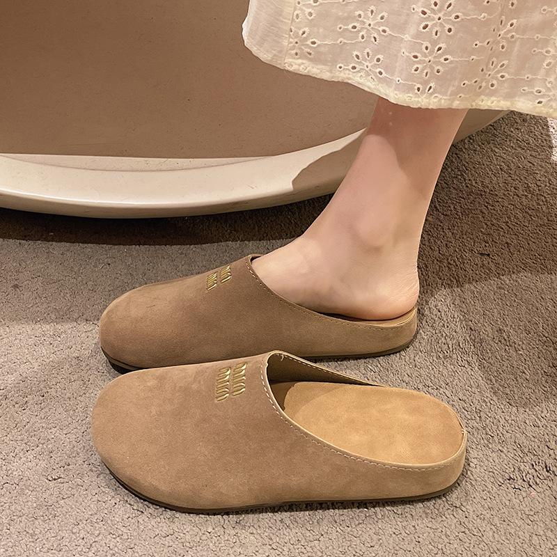 2025 Spring New Bag Head Half Slippers Women's One-pedal Casual Shoes Inner Height Increase Low-heeled Women's Shoes