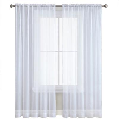 Sheer Curtains Living Room Rod Pocket Window Curtain Panels Bedroom Semi Sheer Voile Curtains White