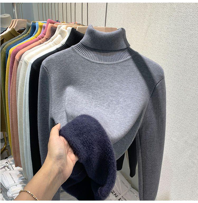 Women's Mink Velvet Turtleneck Sweater, Thickened for Winter 2025, One-Piece Base Top