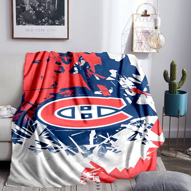 Canadiens Hockey Team Throws Blanket Flannel Blankets Plush for Couch Bed Gifts for Men Women Travel Picnic Blanket Christmas Fan Gifts