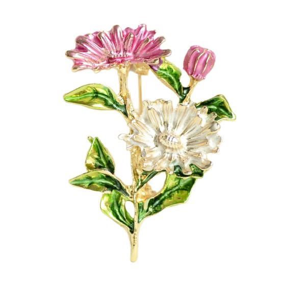 Brooch Pin Enamel Coloring Three Chrysanthemums Design Zinc Alloy Pin Coats Suits Sweaters Dresses Badge Party Accessory A