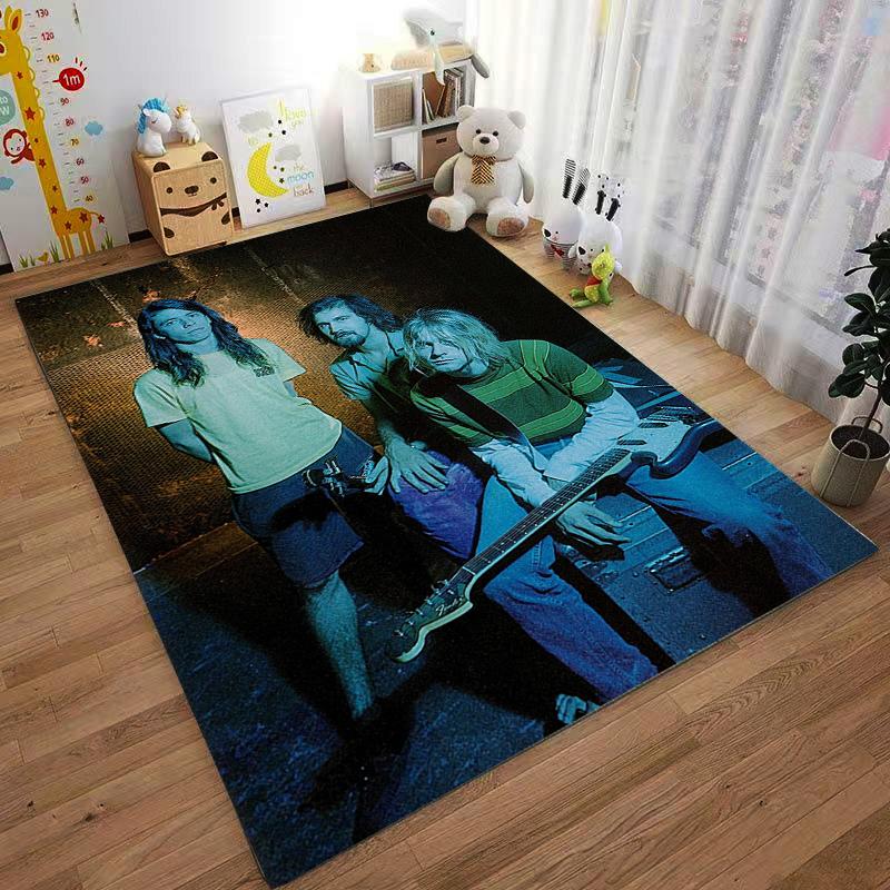 Nirvana Band Color Photo Kurt Cobain Grunge Wall vintage floor decor for retro home dark fantasy gothic illustration cozy printed floor covering