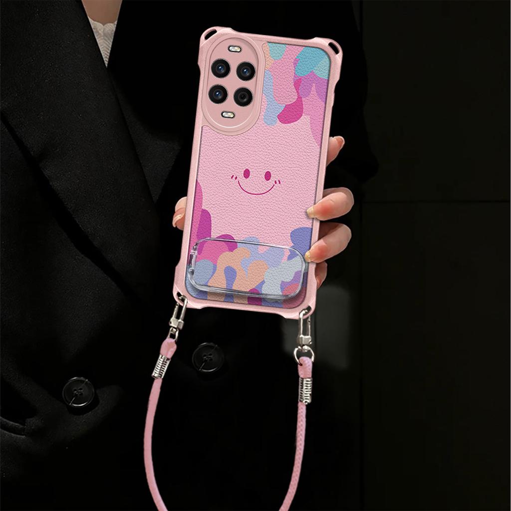 Smiley face is suitable for Huawei nova15 mobile phone case nova14 bracket case nova13/12 simple 11/10 with lanyard.