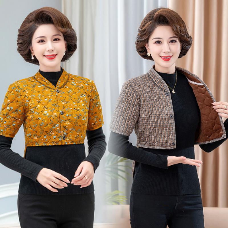 Women's Camel Hair Cotton Vest - Mid-Aged & Elderly, Warm, Thickened, Plus Velvet, Short-Sleeved, Waist & Shoulder Protection.