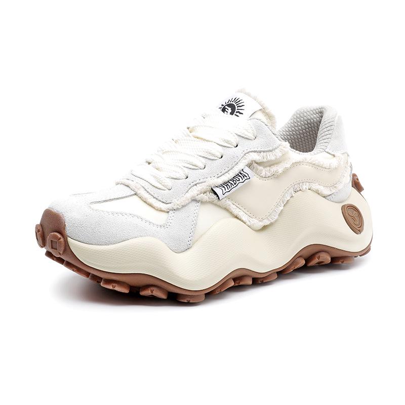 

Женские кроссовки Vanessa Wu 2025 на волнистой подошве в стиле «папиных кроссовок» - Увеличивающие рост, на толстой подошве, Повседневная мода весна/лето 37 белый