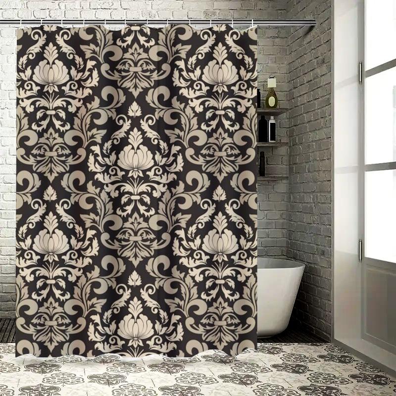 Vintage Damast Duschvorhang Schwarz Creme Luxus Badezimmerdekoration für Zuhause Badezimmer 72 x 84 Zoll (183 x 213 cm) Waschbar Wasserdicht