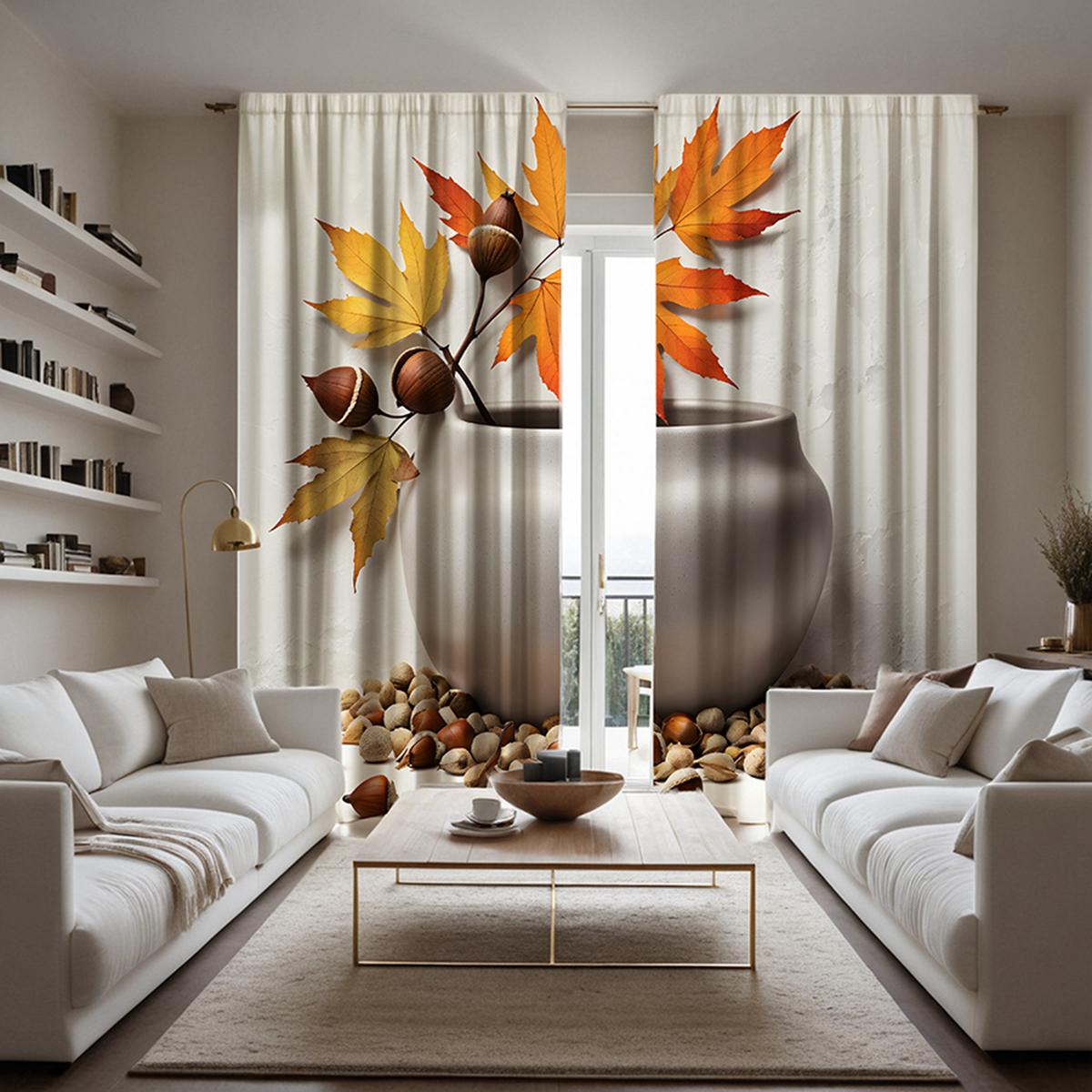 

2 шт. декоративных штор HD с изображением кленового листа НДС Серые шторы с цифровой печатью Стиль домашнего декора Украшение гостиной спальни W52H63inchW132H160cm