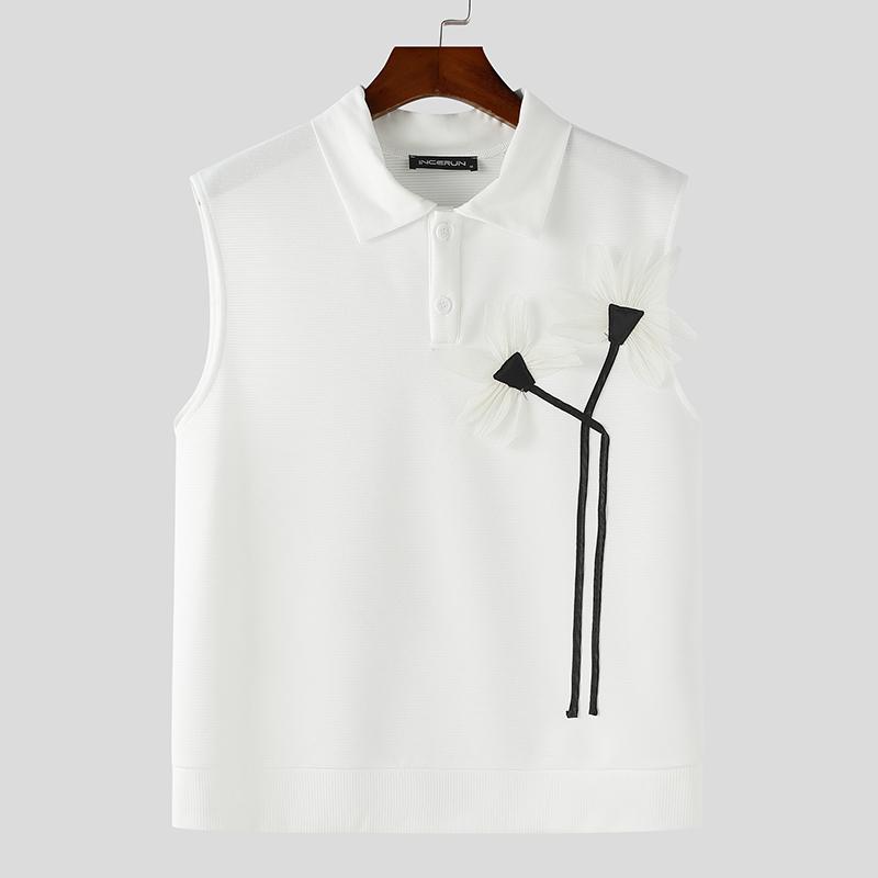 

INCERUN Men Summer Lapel Sleeveless 3D Flowers Striped Texture Casual Loose Tank Tops 5XL белый