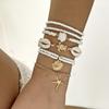 Classic Metal Starfish Shell Multilayer Bracelets Set for Women Handmade Rice Beaded Stackable Bracelets Vacation Jewelry Gift