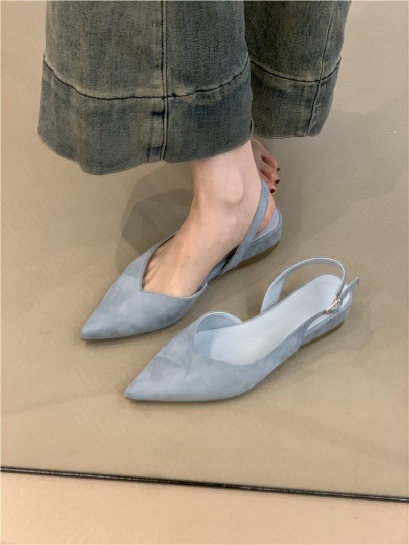 

Korean bag head sandals women s summer wear simple pointed versatile not tired feet word belt single shoes summer skirt 40 синий