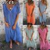 Fashion Summer Spring Solid Color Print Short Sleeve V-Neck Casual Dresses