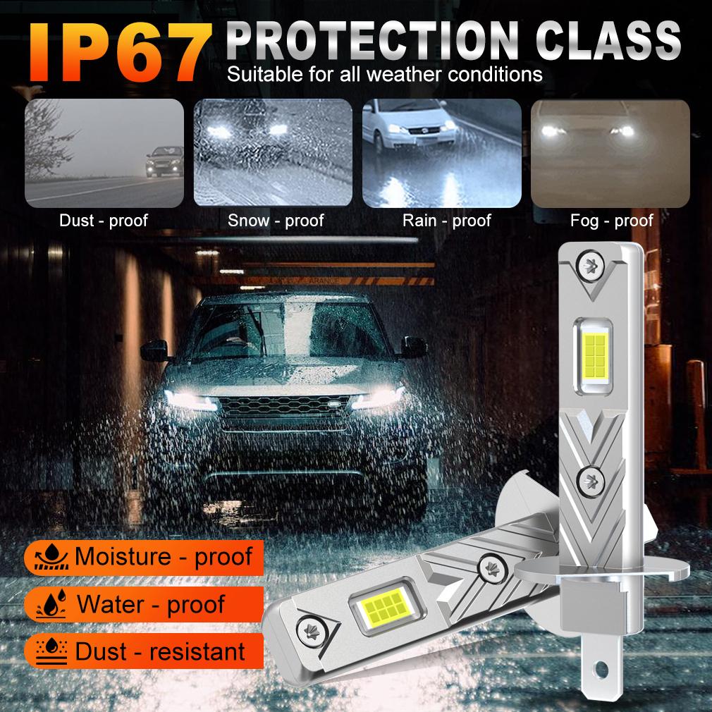 2 st 12000LM H1 H3 LED Strålkastarlampor Mini H1 LED Dimljus 30W CSP för Bilstrålkastare Fläktlös DRL Ljus Auto Dagtidskörningsljus 12V 6500K Vit