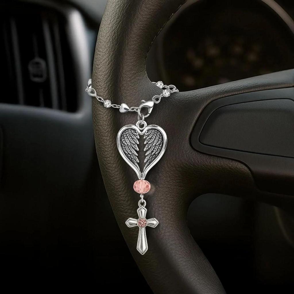 Anděl strážný kříž přívěsek do auta k zavěšení na zpětné zrcátko auta křížová dekorace na zavěšení na volant náboženský přívěsek