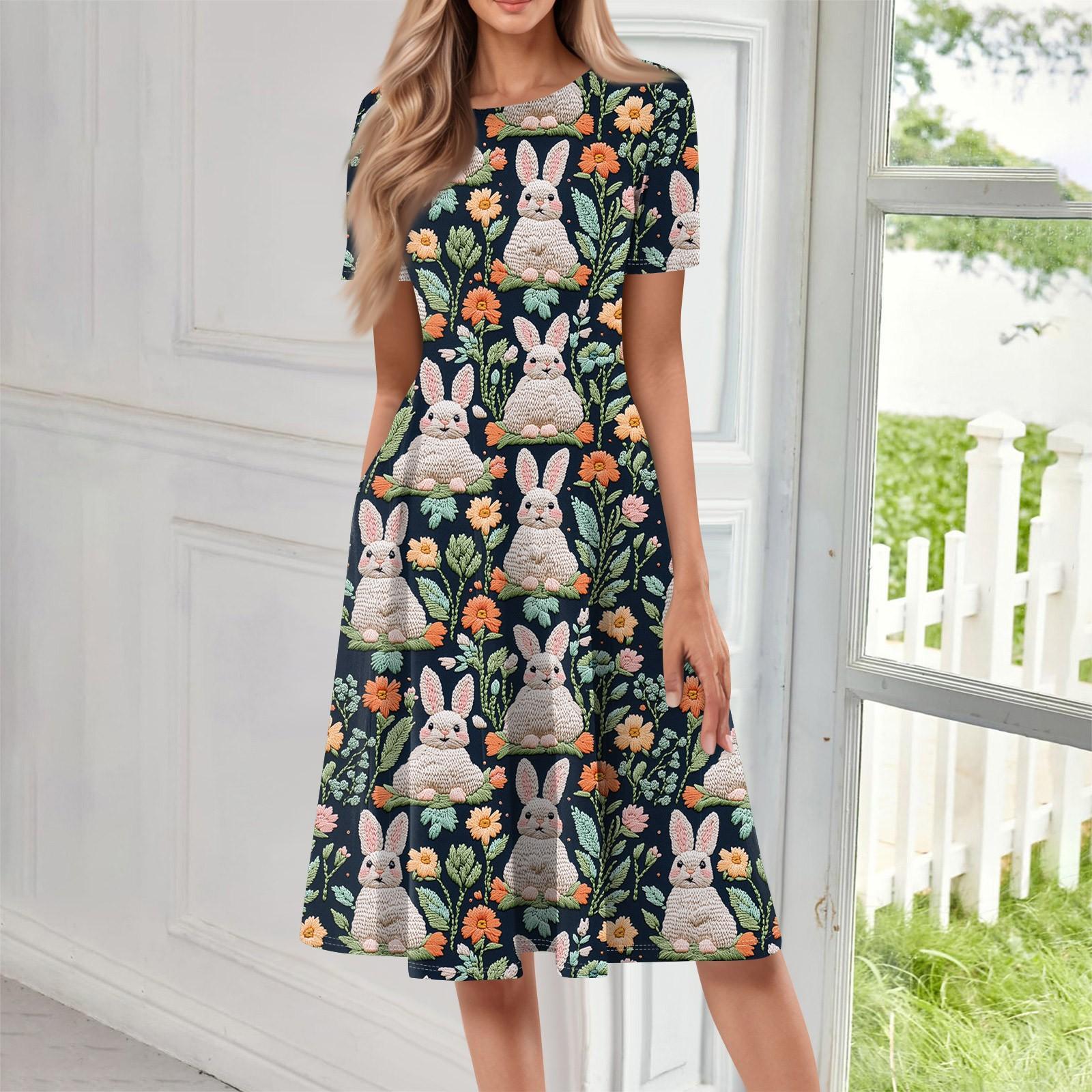 

Женское свободное повседневное и модное платье с круглым вырезом и короткими рукавами, средней длины с принтом XXXL