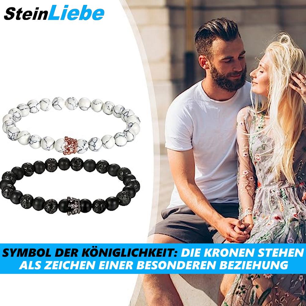 SteinLiebe Partnerarmbånd King Queen Anhengsett Perle Krone Marmorutseende
