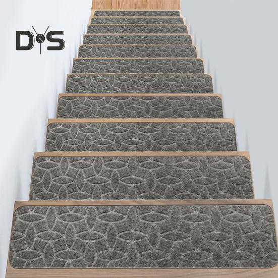 Non-Slip Stair Mat Self-adhesive Strong Adhesion Easy Installation No Cutting Reusable Embossing Stair Floor Mat Washable Dorm Home Stair Rug