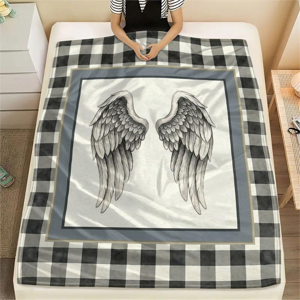 1PC Angel Wings Printed Flannel Blanket Lightweight and portable for Lunch Break Warmth and Comfort Halloween Gifts Holiday Present