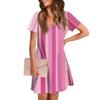 Women's Summer V-neck Casual Beach Dress Short Sleeve Plaid Print Dress