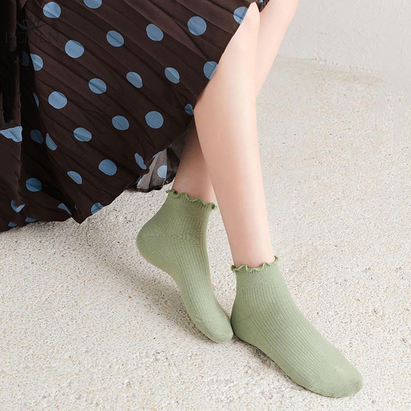 Damensocken mit Salatlocken, Schlauchsocken, einfarbig, süße, lässige Strümpfe