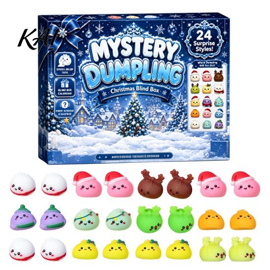 Christmas Party Supplies for Students 2026 Dumplings Advent Calendar with 24 Mini Bun Squeeze Collectible Toys Boys Girls Toys, Festive Countdown Box,