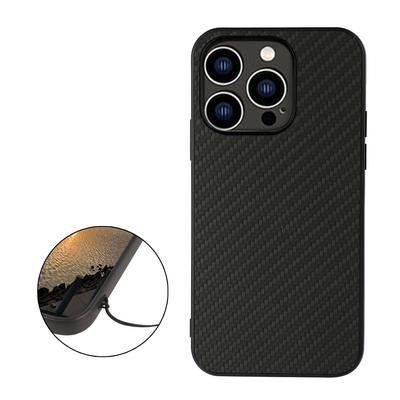 For iPhone 15 Pro Max Carbon Fiber Texture Anti-scratch Cover Leather Coated TPU Phone Case