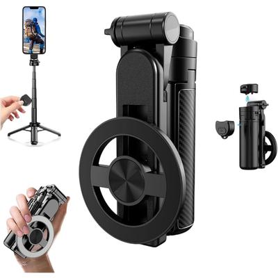 Magnetic Pocket Selfie Stick, 4-in-1 Magnetic Selfie Stick for iPhone with Rechargeable Remote, Portable Extendable Tripod Stand