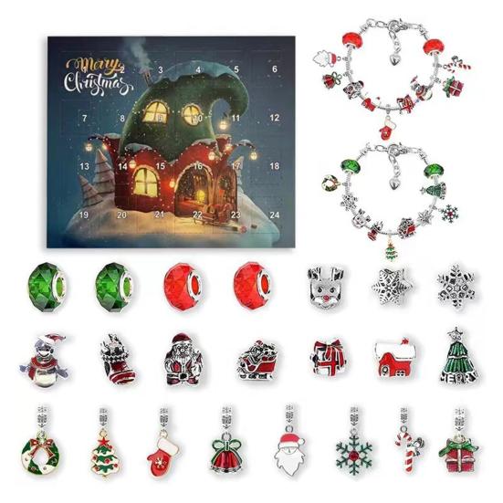 2025 Christmas Advent Calendar Bracelet Set 24 Day Countdown Jewelry Box with Santa Reindeer Tree Charms Surprise Xmas Gift